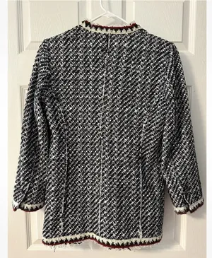 ZARA Black and White Tweed Jacket Blazer Sz L thumbnail 6