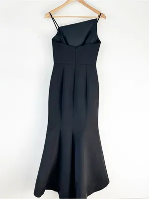 Amsale Lux Classic Black Asymmetrical Trumpet Maxi Gown Dress thumbnail 7