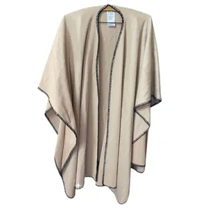 Denim & Company tan herringbone open poncho cape. Boho festival thumbnail 2