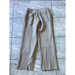 FIGS Ribbed Knit Wide Leg Lounge Pants Tan XS W18LW3003 Drawstring Pockets thumbnail 8