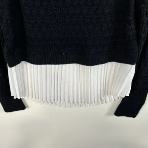 Anthropologie Maeve sweater‎ women's Medium blue white open fisherman knit work thumbnail 3