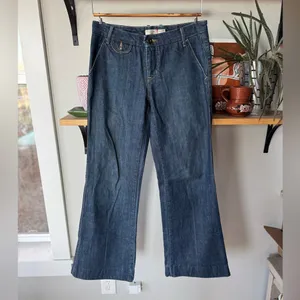 Vintage Old Navy Wide Leg Dark Rinse Denim Mid Rise Flare Wide Leg Jeans Sz 4 thumbnail 8