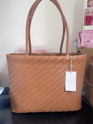 a new day Tan Woven Shoulder Tote thumbnail 2