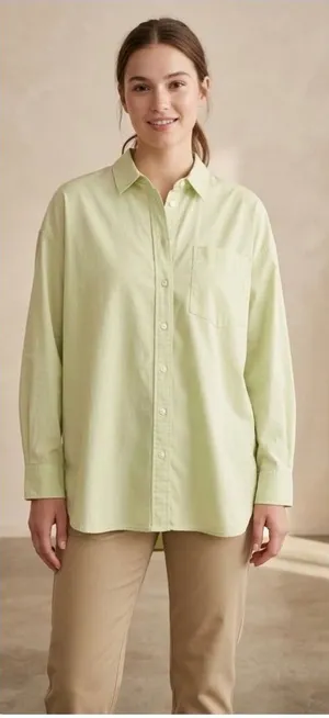 Madewell Womens Large Pale Sage Green Cotton Button Down Shirt Oversized Pocket thumbnail 1