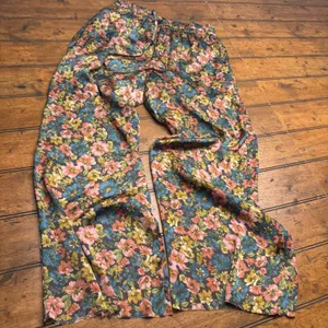ILLA ILLA Floral Wide Leg Pants Brown Pink Blue Elastic Waist Drawstring Small‎ thumbnail 1