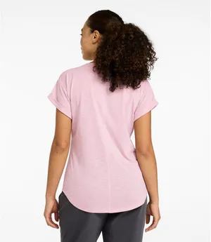 🩷 L.L. Bean Women Medium Streamside Tee Short-Sleeve Splitneck Dusty Rose Casual thumbnail 2