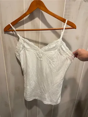 Cute soft Ann Taylor stretchy lace trim Y2K vanilla cami classic coquette thumbnail 5