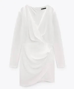 Zara white mini dress draped wrap long sleeve shower party wedding thumbnail 8