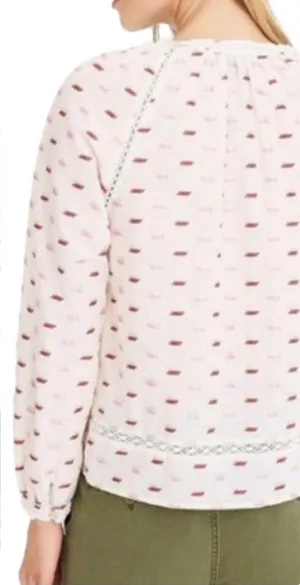 Point Sur J. Crew White Metallic Shirt Top Medium White Embroidered Pink Gold thumbnail 1