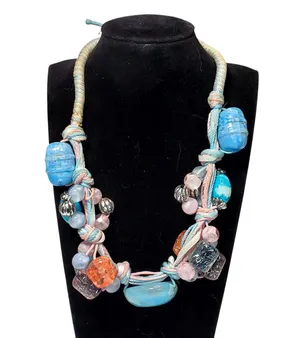 Handmade Beaded Necklace 18" Chunky Retro thumbnail 1