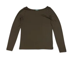 Lauren Ralph Lauren Brown Silk Blend Boat Neck Long Sleeve Top Small thumbnail 1