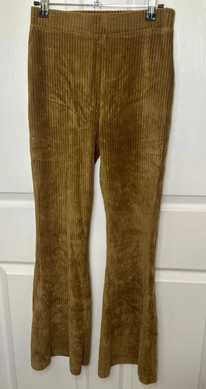 Aerie‎ Groove On Gold Ribbed High Waisted Velour Flare Pant Small Short Lounge thumbnail 1
