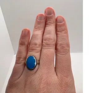 Vintage Turquoise Sterling Silver Ring Signed‎ SE Size 6 Oval Blue Stone 925 thumbnail 5