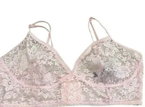 Intimates INC Bralette Stretch Pink Lace Large 4-clasp back Dainty Feminine thumbnail 1