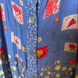 Vintage Twyla Blu Petite L Blue Fruit Floral Rayon Maxi Jumper Dress 90s Whimsy thumbnail 3