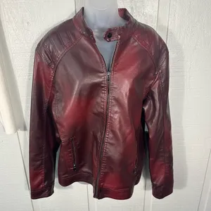 Burgundy Faux Leather Bomber Jacket No Size See Measurements EUC thumbnail 2