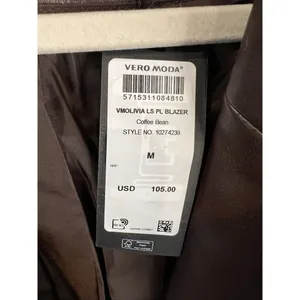 Vero Moda Blazer‎ Size M Olivia Faux Leather Blazer in Coffee Bean Pockets NWT thumbnail 6