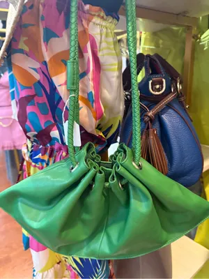 Chateau Green Drawstring Shoulder Bag with Braided Straps thumbnail 1
