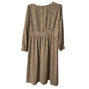 J.Crew Midi Dress Tan Leopard Print V-Neck Long Sleeve Button Front Size 12 thumbnail 4