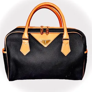 YVES SAINT LAURENT Vintage Leather-Trim Woven Boston Bag thumbnail 2