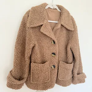 Free People Brown Sherpa Button Front Peacoat Cozy Textured Jacket Women Sz S thumbnail 5