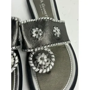 A. Giannetti Italian Leather Thong Sandals Pewter Silver Whipstitch Womens 9M thumbnail 4