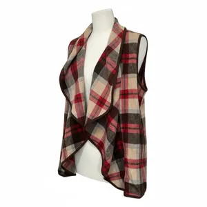 Plaid Waterfall Open Front Wool Polyester Vest New Size L Vibrant Autumn Vibe! thumbnail 7