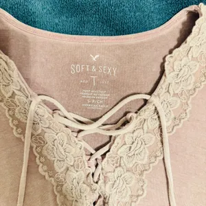 American Eagle Soft & Sexy Womens Small Lace Up V-Neck Top‎ Mauve thumbnail 3