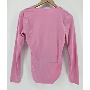 J.Crew Bodysuit Womens Small Ruffle Faux Wrap Pink Long Sleeve EUC thumbnail 3