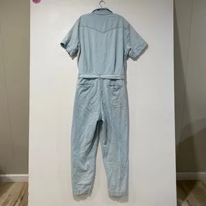 Rag & Bone Denim Jumpsuit Size L Light Wash Tie Waist Utility Wide Leg thumbnail 3