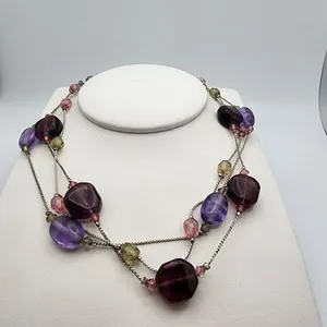 Avon Silver Tone Three-Strand Glass Bead Necklace thumbnail 2