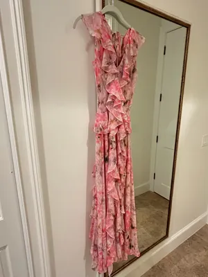 Pink Floral MISA Los Angeles Dress Midi thumbnail 2