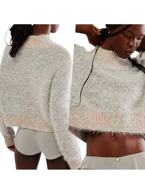 Free People Stardust Pullover Mock Neck cropped fussy soft warm Sz XS oversized thumbnail 3