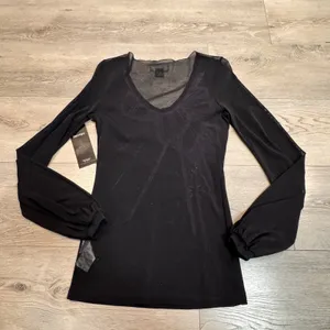 NWT Karen Kane‎ Purple Haze Black Mesh Long Sleeve Embroidered Top Medium M thumbnail 2
