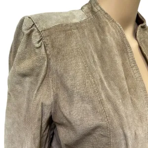 Vintage Suede Tan Open Front Pocket Jacket Puff Sleeve Womens Juniors 9 10 thumbnail 3