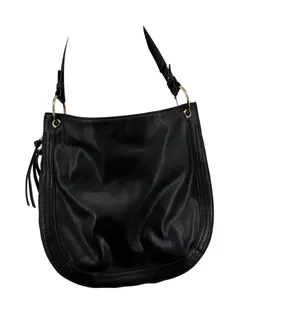 Black Leather Hobo Shoulder Bag Gold Hardware Tassel Detail Slouchy Purse Moto‎ thumbnail 1