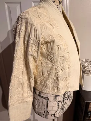 NWOT Anthropologie Dolan Chloe String Embroidery crop Cream Jacket Sz XS cotton thumbnail 4
