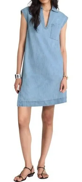 Madewell Chambray Denim Tunic Dress‎ V Neck Sleeveless Shirt Dress Shift Casual thumbnail 1