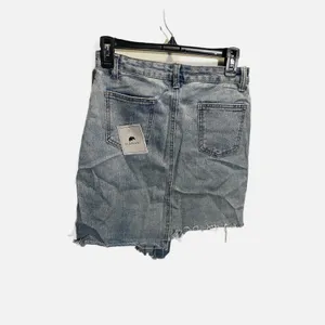 Elephant Women Blue Denim Asymmetrical Raw Hem Mini Skirt‎ Button Fly Size L thumbnail 3