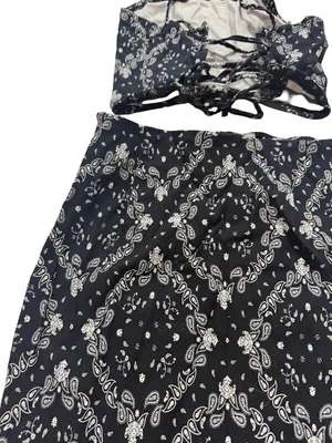 Garage Black White Paisley Outfit Bandana Crop Skirt Set Lace Small Women's thumbnail 10