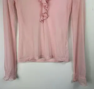 Vtg Y2K Pink Sheer Ruffle Neck Top Sz XS thumbnail 6