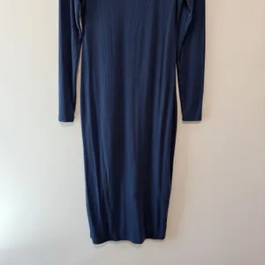 Quince NWT Tencel Rib‎ Knit Long Sleeve Midi Dress in Navy Blue Size Small thumbnail 4