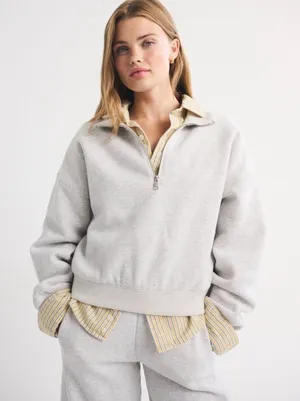 Abercrombie & Fitch Soft Max Essentials half zip cropped sweatshirt gray small thumbnail 1