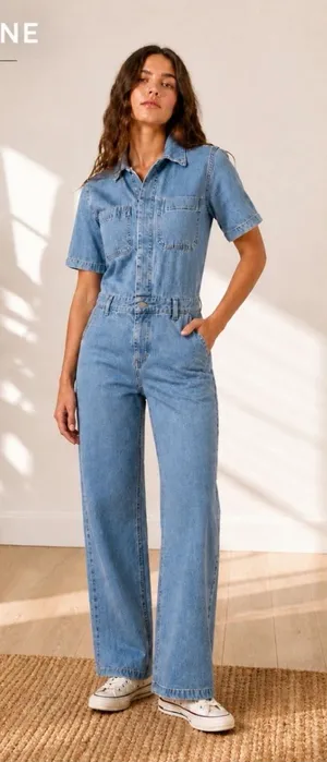 Everlane Light Wash Denim Short Sleeve Coverall Jumpsuit Boilersuit Utility 0 thumbnail 1