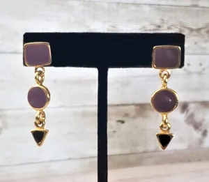 Vintage Earrings for Pierced Ears Mauve Shapes Dangle thumbnail 1