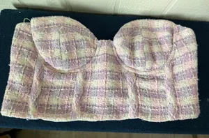Zara Pink Purple Plaid Tweed Bustier Strapless Crop Top Underwire Size M thumbnail 1