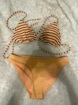 Aerie Striped Bikini Set with Halter Top, Orange thumbnail 1