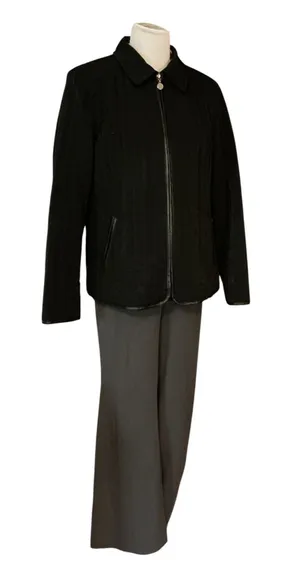 Esprit Vintage Black Vertical Channel-Quilted Zip Jacket | Women’s Medium / Large thumbnail 1