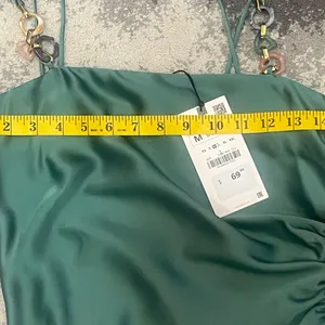 Zara green satin dress with chain straps and side slit Size M thumbnail 9
