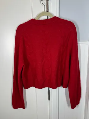 Madewell Crimson red CloudSoft Drop-Shoulder Sweater Size medium Nautical preppy thumbnail 6
